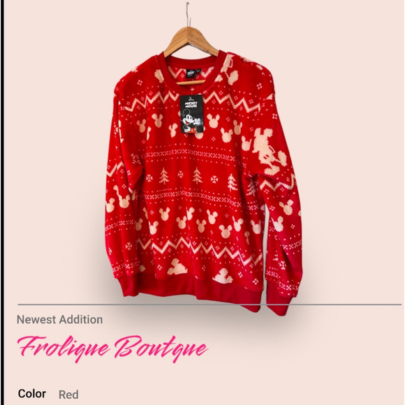 Walt Disney World Disneyland Christmas Mickey Sweatshirt Adult Large Red/White - Picture 1 of 6